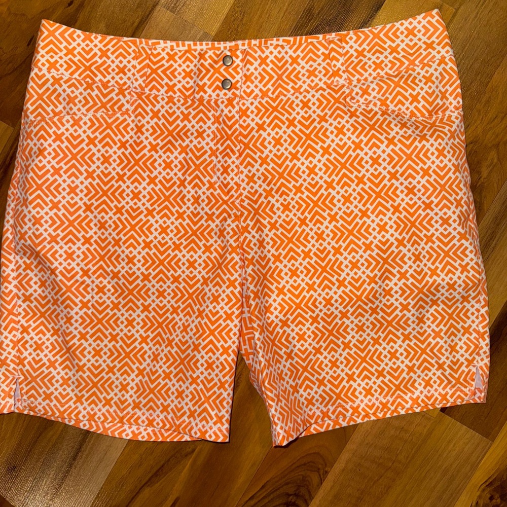 Adidas Golf Shorts Womens Size 10 Orange White Geometric Print Athletic sport